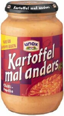 unox kartoffeln mal anders chili paprika 400 milliliter unilever deutschland gmbh gb foodsolutions dressings dips gekuhlt haltbar lebensmittel getranke tabakwaren gewurze sossen konservierungsmittel saucen aufstriche dips
