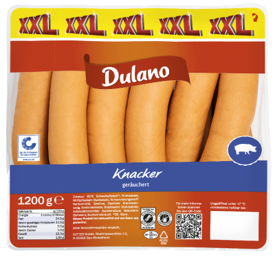 Dulano (Lidl) · Knacker XXL 1200g grams) Sutter GmbH Pork Sausages - Food / Beverage / Tobacco Meat/Poultry/Sausages Meat/Poultry - · mynetfair
