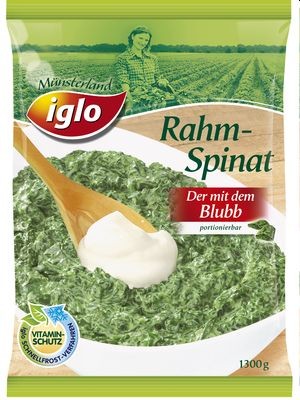 Iglo · Rahmspinat portionierbar (1300 Gramm) Iglo GmbH Salate und Gerichte  auf Gemüse- und Kartoffelbasis - Nicht Verzehrfertig (Gefroren)  Lebensmittel / Getränke / Tabakwaren Fertig- und Halbfertiggerichte /  Desserts / Snacks Salate